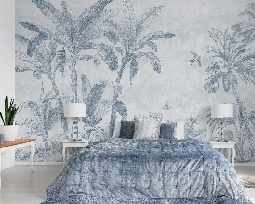 Monochrome Antique Jungle Landscape Wallpaper Mural