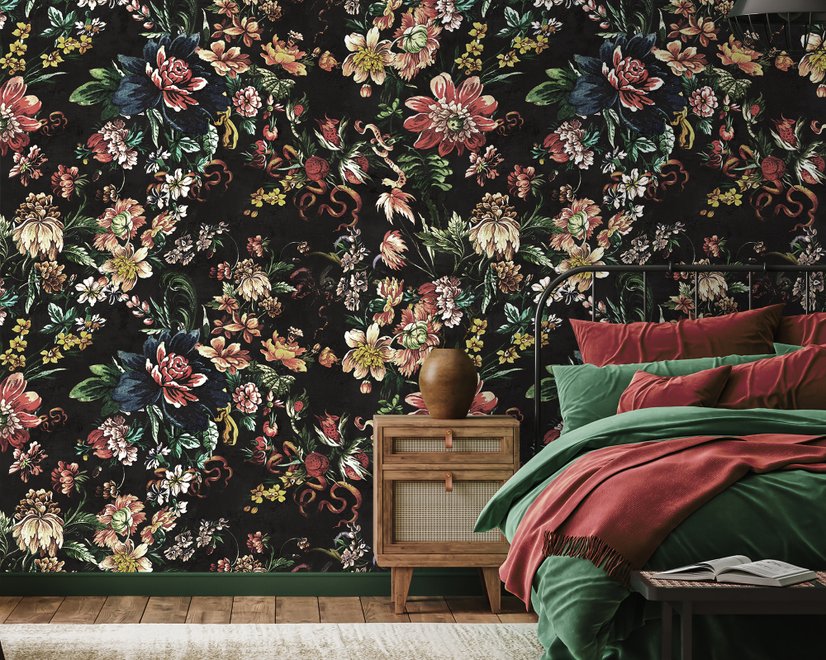 Art Nouveau Dark Floral Wallpaper Mural