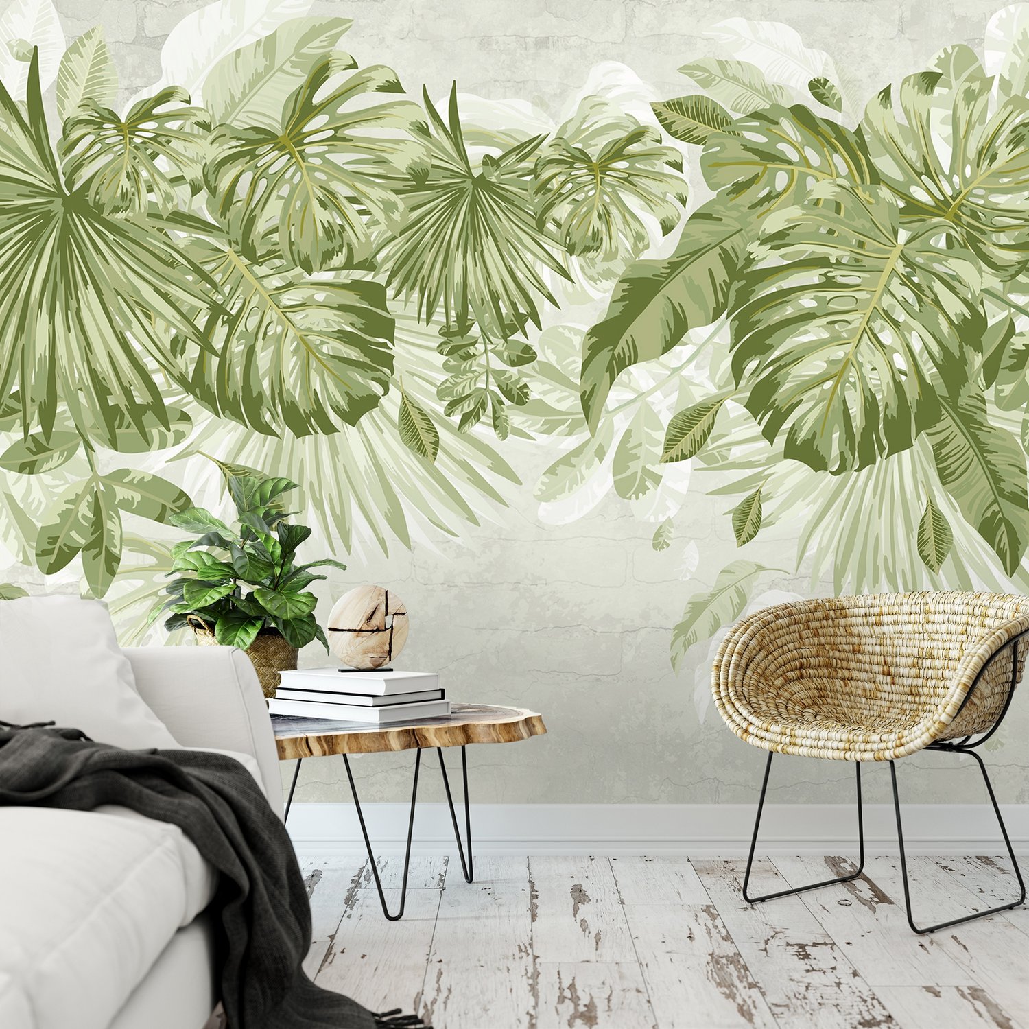 Watercolor Tropical Leaves Wallpaper Mural - Peel and Stick