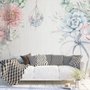 Papier peint panoramique floral rose, bleu et doux