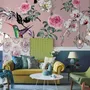 Papier peint panoramique vintage rose avec petits oiseaux