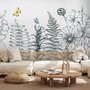Papier peint panoramique de feuilles et de fleurs au fusain