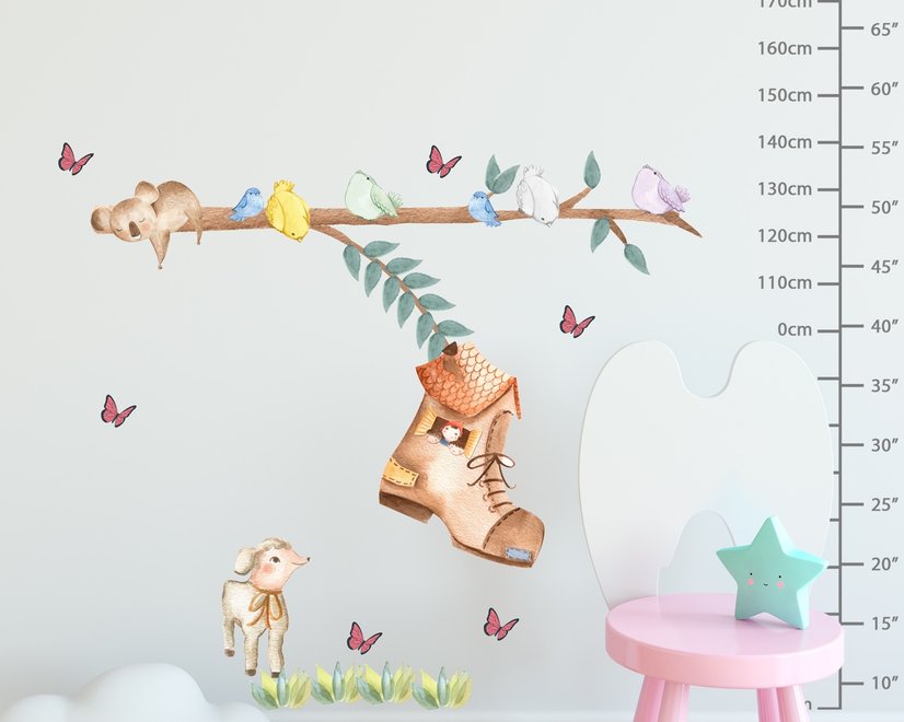 Stickers muraux maison chaussure woodland koala oiseaux enfants