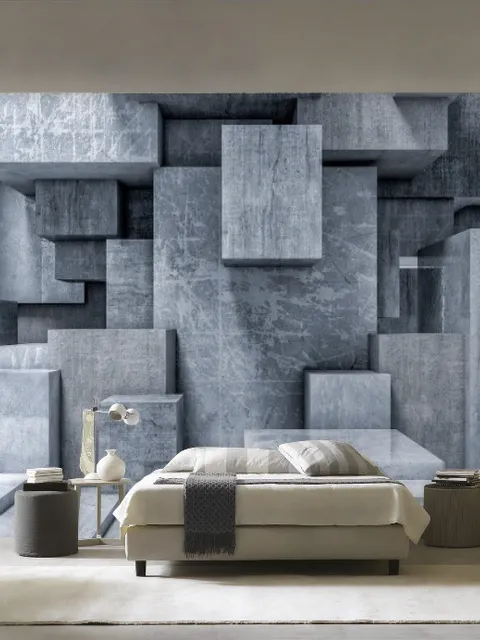 Papier peint panoramique de cubes abstraits gris, style béton, aspect 3D