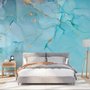 Light Blue Marble with Gold Look Splash Wallpaper Mural