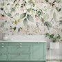 Papier peint aquarelle floral doux avec feuilles vertes