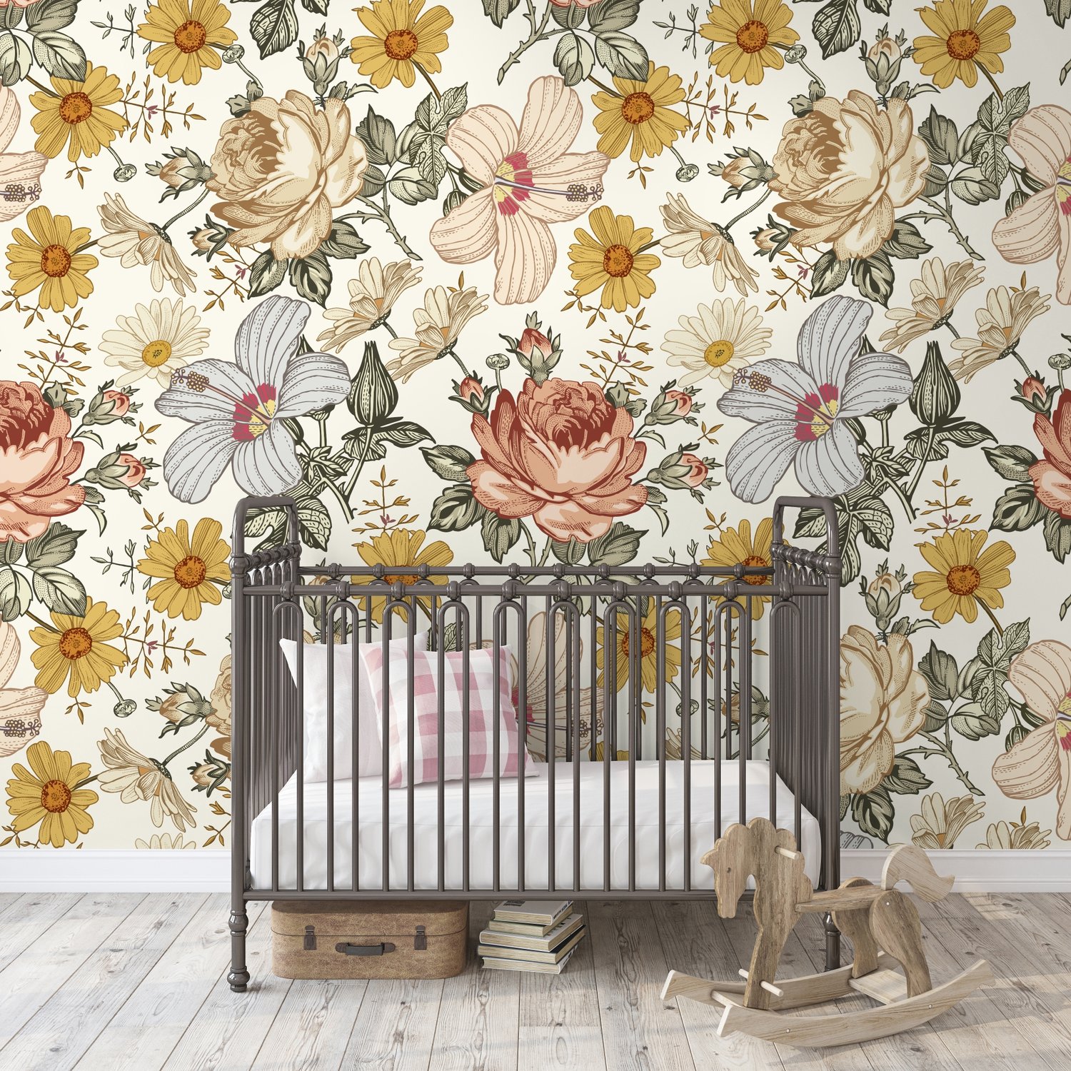 Kids Peony and Daisy Floral Wallpaper Mural - Peel and Stick