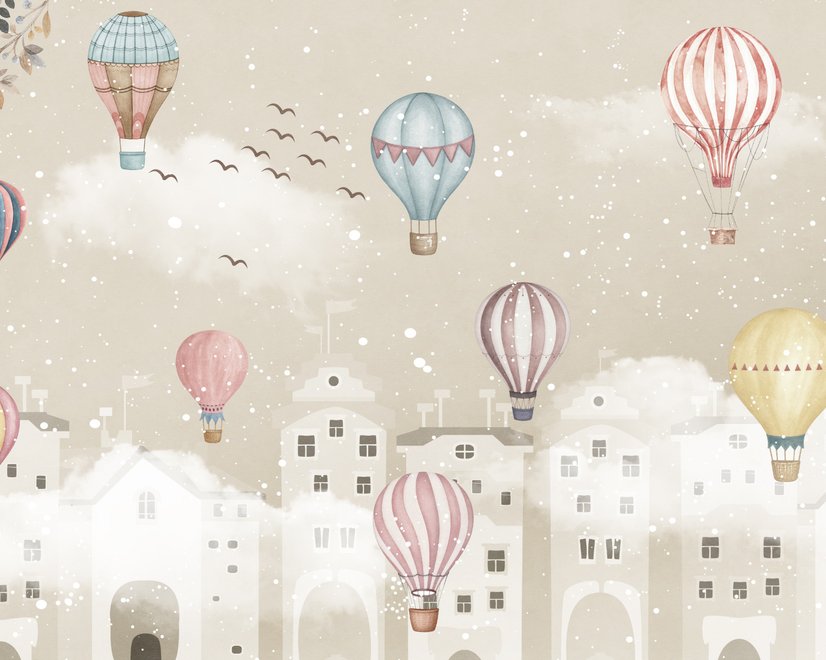 Papier peint chambre d'enfant hiver et montgolfière