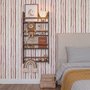 Watercolor stripe leaf wallpaper with burgundy dots and heart leaves on a bright white ground