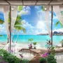 Papier peint panoramique panoramique de la mer bleue avec de vieilles arches et des palmiers en 3D