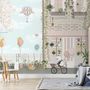 Panda Bear with Balloons  in front of Floral Garden Home Kids Wallpaper Mural