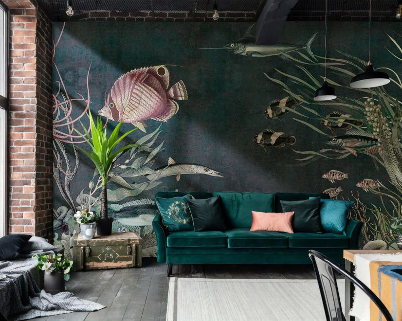 Nostalgic Underwater Fish Art Wallpaper Mural