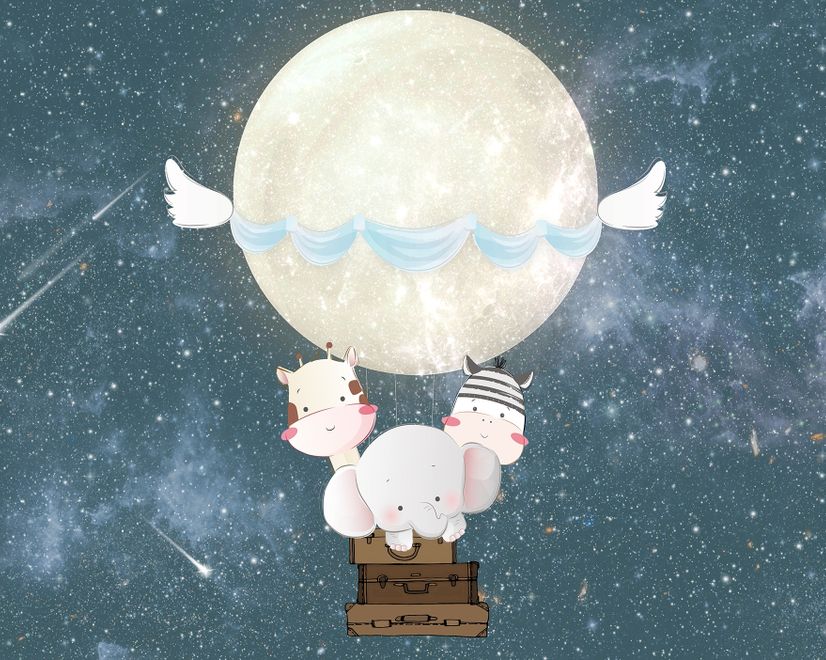 Kids Nightscape with Cow and Elephant Wallpaper Mural