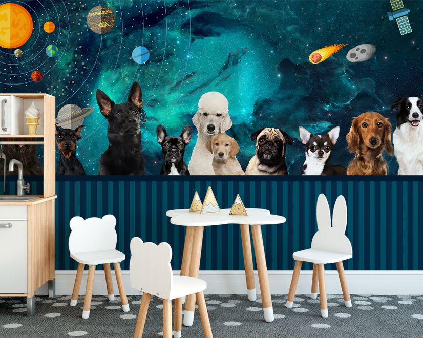 Cartoon Space with Different Dog Wallpaper Mural
