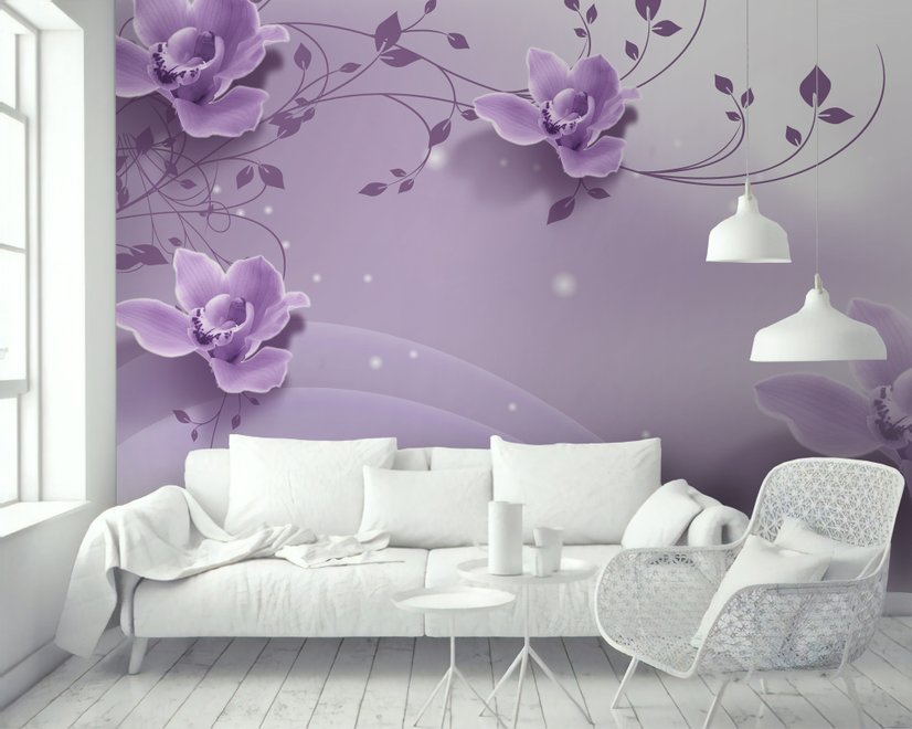 Fototapete 3D Optik Lila Blumen