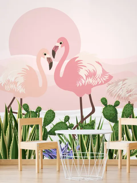 Fototapete Flamingo mit Kaktus
