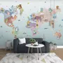 Pink Purple World Map with Animals Wallpaper Mural