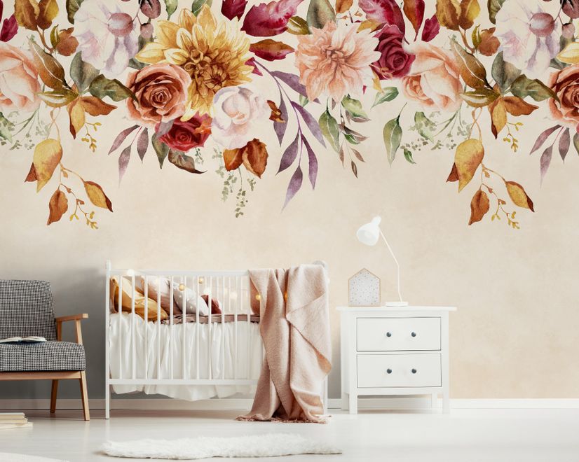 Papier peint panoramique floral vintage rose