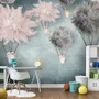 Gray Pink Feather Hot Air Balloon Wallpaper Mural