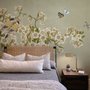 Papier peint panoramique art floral bégonia crème