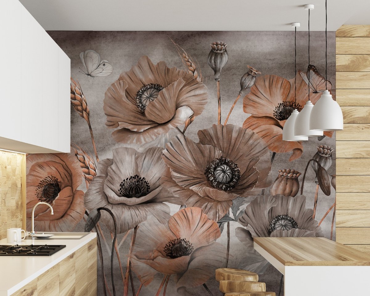 Corn Poppy Flowers Painting Art Wallpaper Mural - Peel and Stick