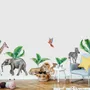 Kinder Aquarell Safari Tiere mit Bananenblättern Wandtattoo