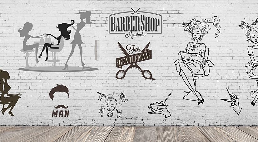 Monochrome Barbershop and Haircut Wallpaper Mural