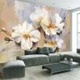 Oil Painting White Floral Wallpaper Mural