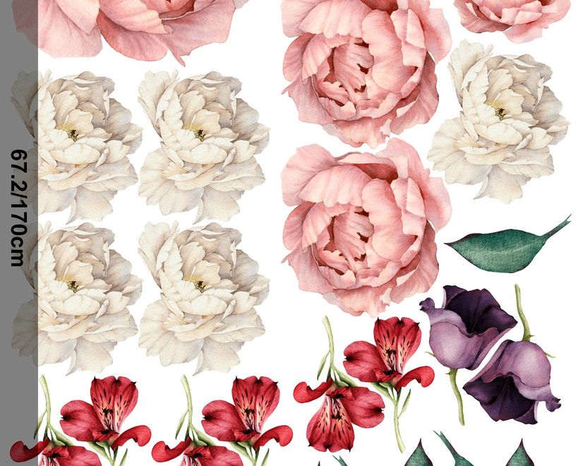 White Pink Peony Florals with Red Purple Tulips Wall Decal Sticker