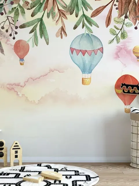 Kids Hot Air Balloon with Twigs Wallpaper Mural