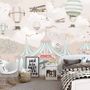 Kids Cartoon Circus with Hot Air Balloon Wallpaper Mural