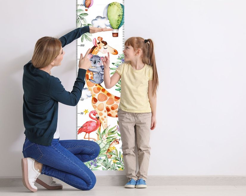 Kids Height Chart with Tropical Animals Wall Decal Sticker