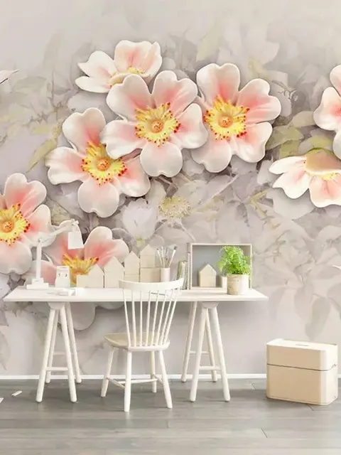 Fototapete mit Rosa Blume und Weißem Schmetterling