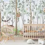 Nursery Cute Animals in the Forest Watercolor Kids Wallpaper Murals