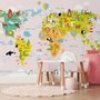 Papier peint panoramique pour enfants - Carte du monde avec animaux