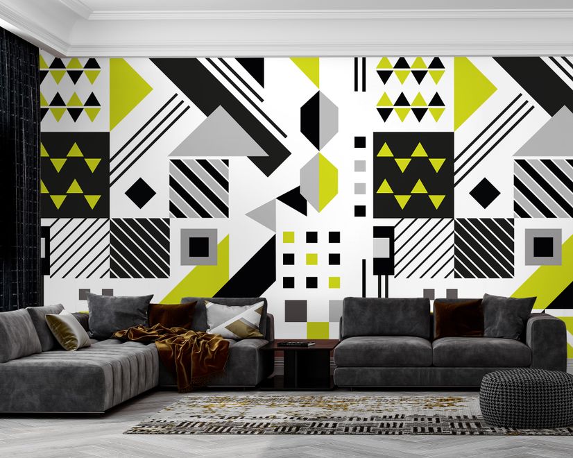 Black Yellow Geometric Shapes Wallpaper Mural