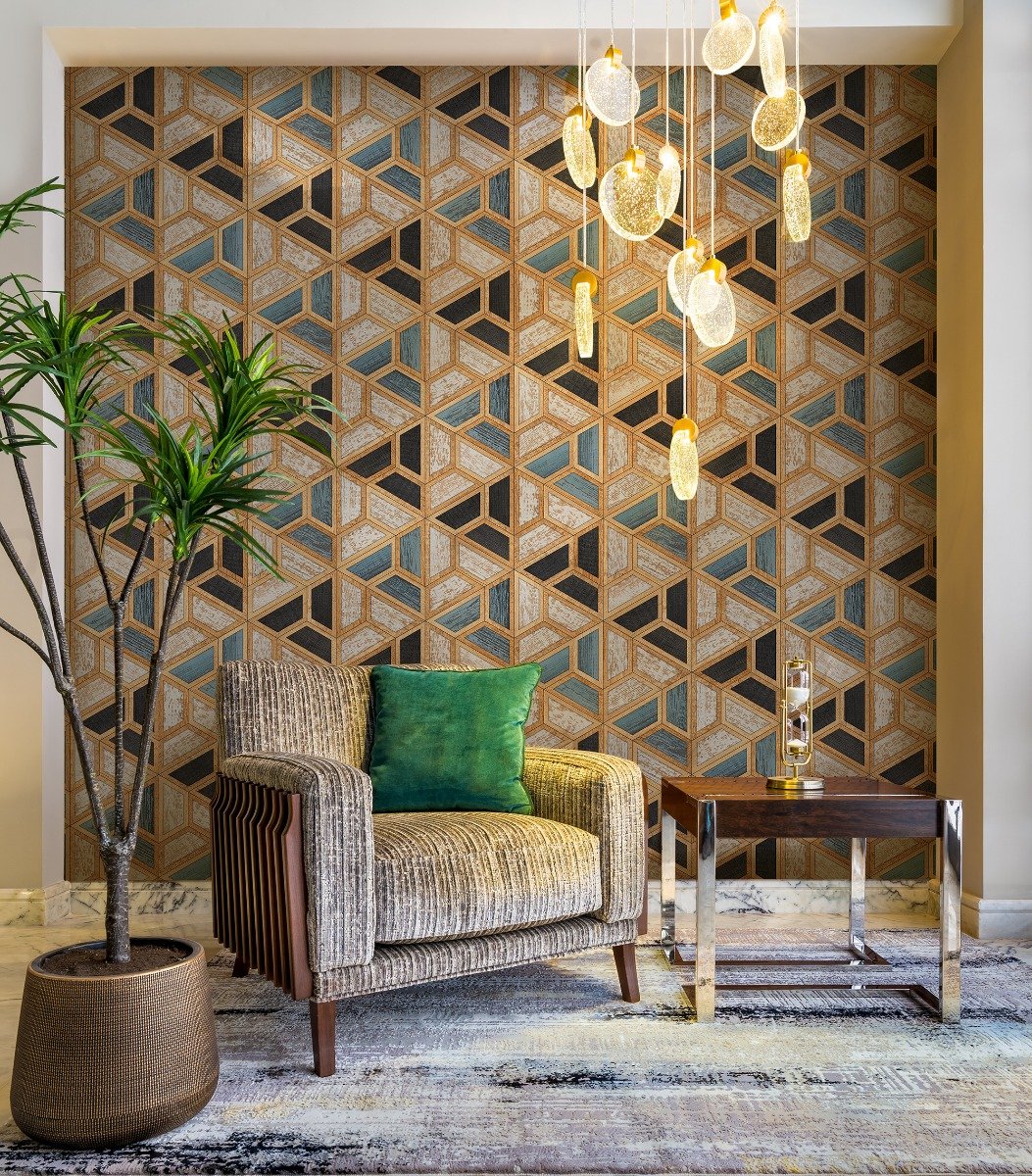 Geometric Shape Wood Look Texture Wallpaper Mural - Peel and Stick