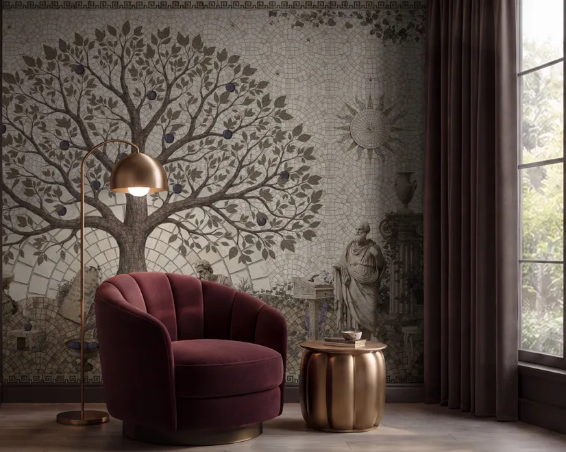 Ancient Roman Garden Tree With Mosaic Art Wallpaper Mural 