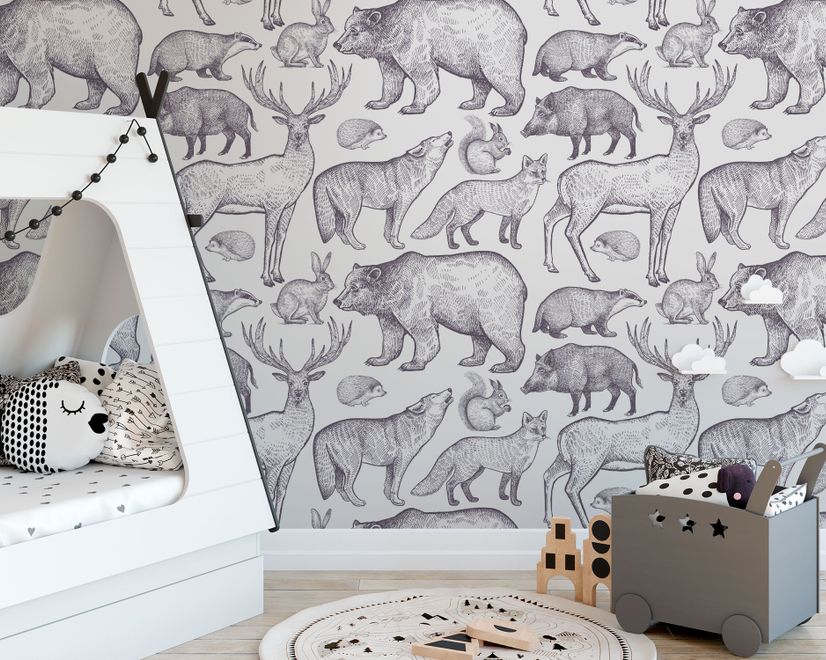 Nordic Animal Drawing for Kids Wallpaper Mural
