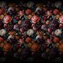 Vintage peony wallpaper mural with plum, blush and ivory flowers, dark foliage and small hummingbirds