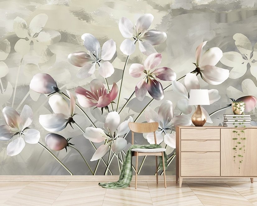 Papier peint panoramique floral pastel à l'huile