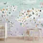 Kids Pink World Map with Cute Animals and Little Balloons Wallpaper Mural