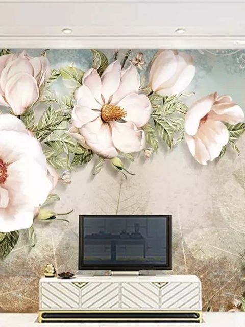 Retro Oil Painting White Flowers Wallpaper Mural