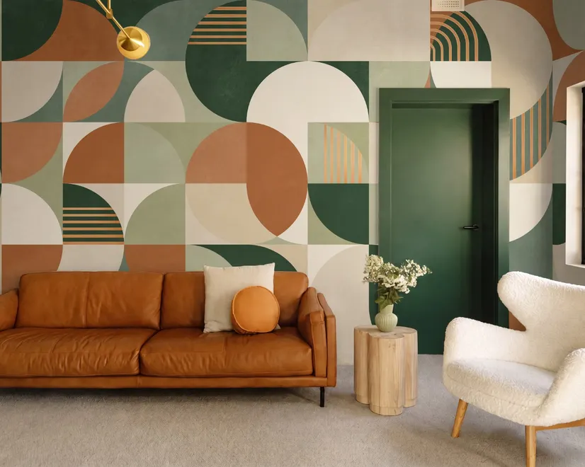 Retro Abstract Geometric Shapes Wallpaper Mural