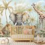 Papier peint panoramique aquarelle Safari Animaux dans la forêt