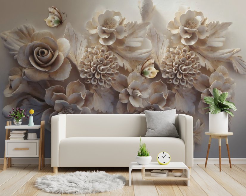 Papier peint panoramique floral à l'aspect 3D