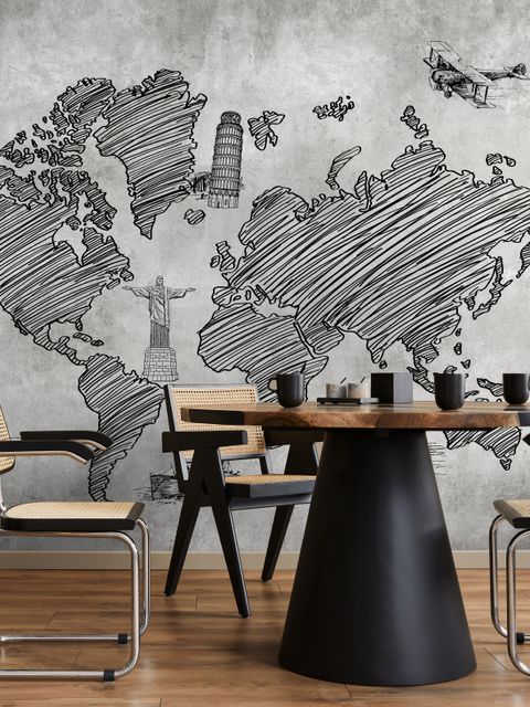 Papier peint panoramique monochrome de la carte du monde