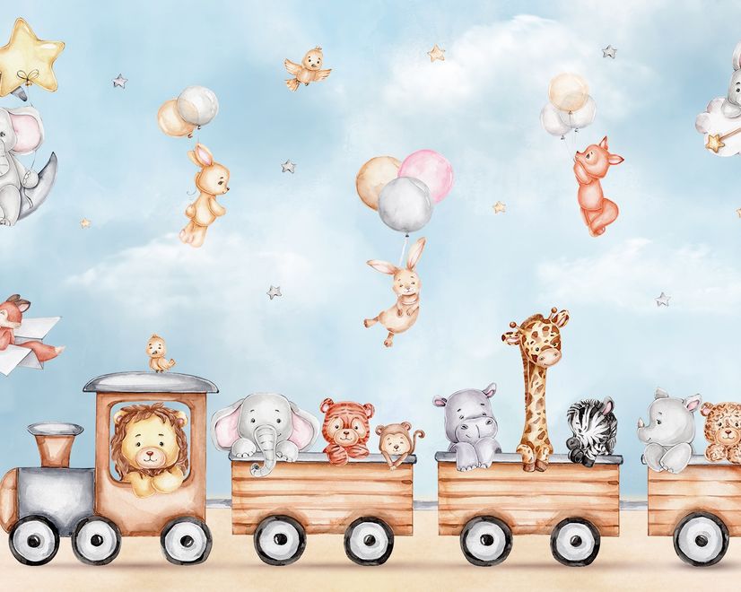 Papier peint animaux mignons dans un train