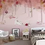Pink Forest with Cats and Owl Wallpaper Mural