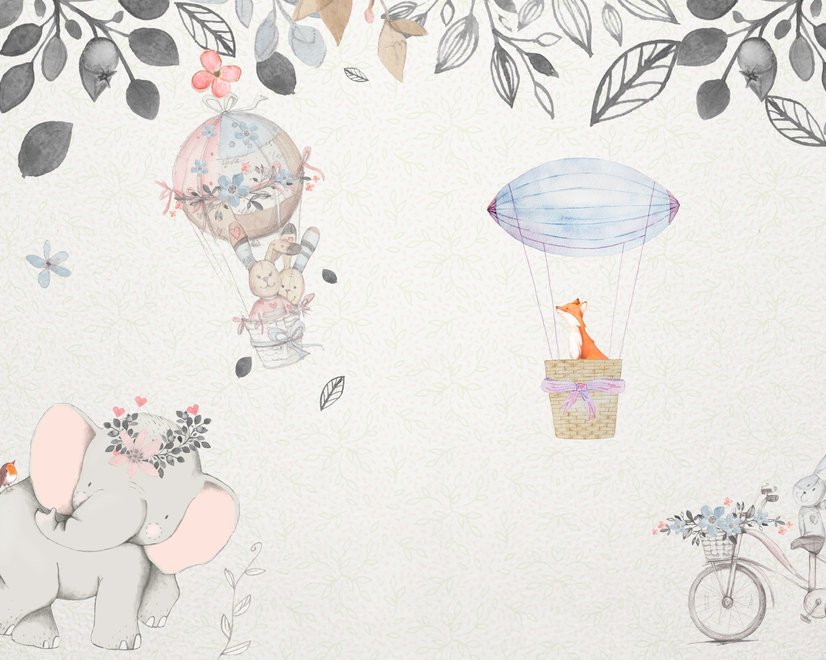 Baby-Elefant mit Heißluftballons Fototapete